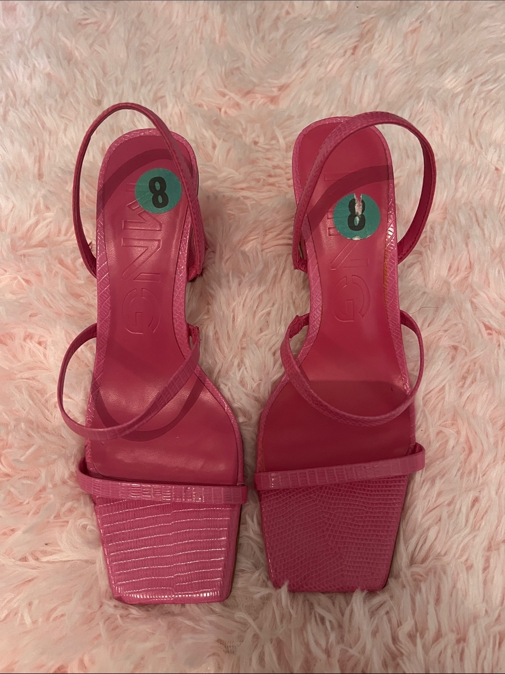 Mango Pink Strappy Square-Toe Heels